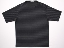 Vtg Mens GIORGIO ARMANI S/S Shirt Poly Lyocell Gray w/ Beige Stripes Large MINT