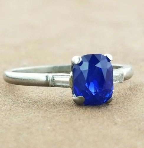 Art Deco 2.19ct AGL Unheated Kashmir Cushion Sapphire Diamond Platinum Ring