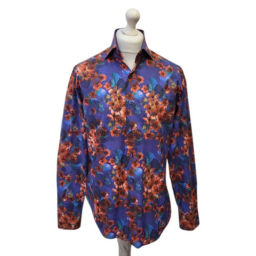 Curtis blau rot Blumen Langarm York Slim Fit Hemd UK Herren Größe L K840