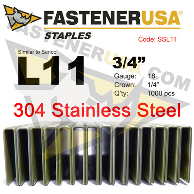 L Staples L11 Stainless Steel 18 gauge 1/4'' crown - 3/4'' length (1000 ct)