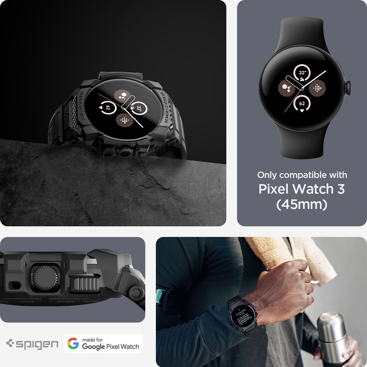 Spigen [Rugged Armor Pro] Case for Pixel Watch (45mm) with