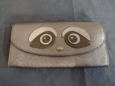 Coach Women's Slim Envelope Bear Wallet Metallic Navy Black Limited F22725 EUC