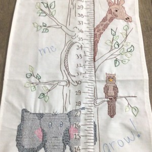 Watch Me Grow Children's Growth Chart Wall Hanging Hand Cross Stitched Animals