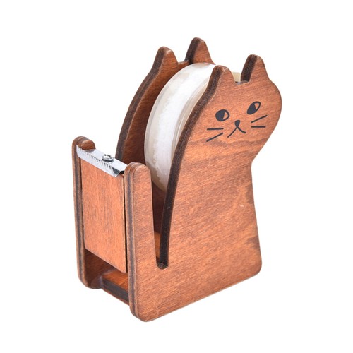 1x Funny Cat Shape Wooden Tape Dispenser Tape Cutter Office School Supplies D-wf - Imagen 13 de 14