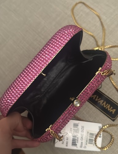 Savanna Evening Clutch Pink Crystals Gold Accents NEW - Picture 2 of 8