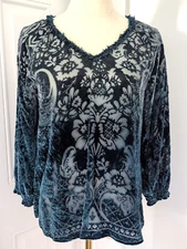 Sundance Sentimental Mood Velvet Ombre Burnout Blue Blouse Top Size PXS EUC