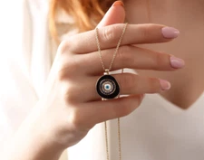 PERGEN 14K Gold-Plated Black, Authentic Evil Eye Necklace Summer Minimalist Gift