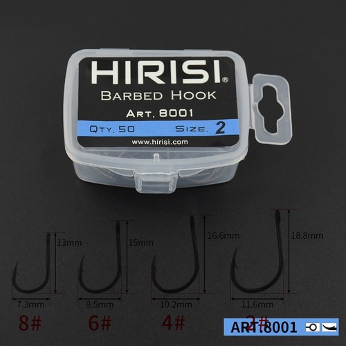 50 Ganci / Scatola Pesca Barb 2/4/6/8 Carpa Rig Ami Alta Acciaio Al Carbonio