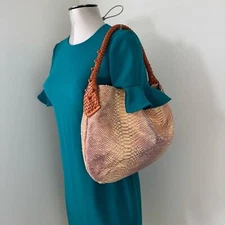 PAOLO MASI Italian Made Metallic SNAKESKIN Leather Bag UNIQUE BRAIDED HANDEL