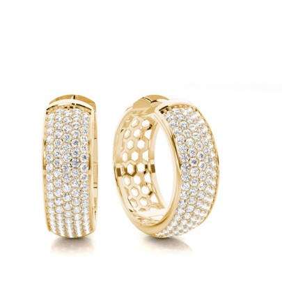 Pendientes finos de oro amarillo de 14K aros de diamantes reales de corte red...