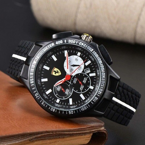 Hot Men's Formula 1 Scuderia Ferrari 44mm Luxury Chronograph Red Silicone Watch - Picture 15 of 23