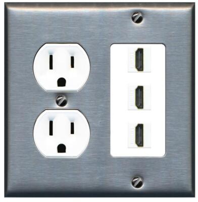 RiteAV 3 Port HD 2.0 Decorative Wall Plate Round Outlet [Stainless/White]