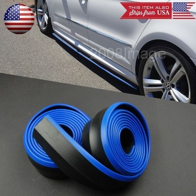 2 x 8 FT Black + Blue Trim EZ Fit Bottom Line Side Skirt Extension Lip For Dodge