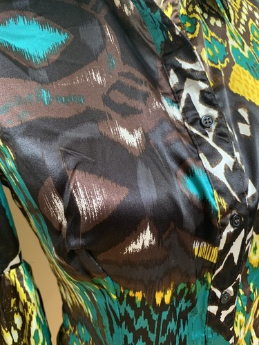 LADIES BABY PHAT Size S Unique Fashion BLOUSE Top Shirt Green Brown Yellow - Picture 7 of 8