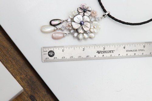Large Pearl Pendant Mother of pearl awesome flower Necklace sterling silver 925 - Picture 9 of 13