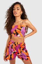 Boohoo Jersey Palm Print Crop  Flippy Shorts Set Size 12