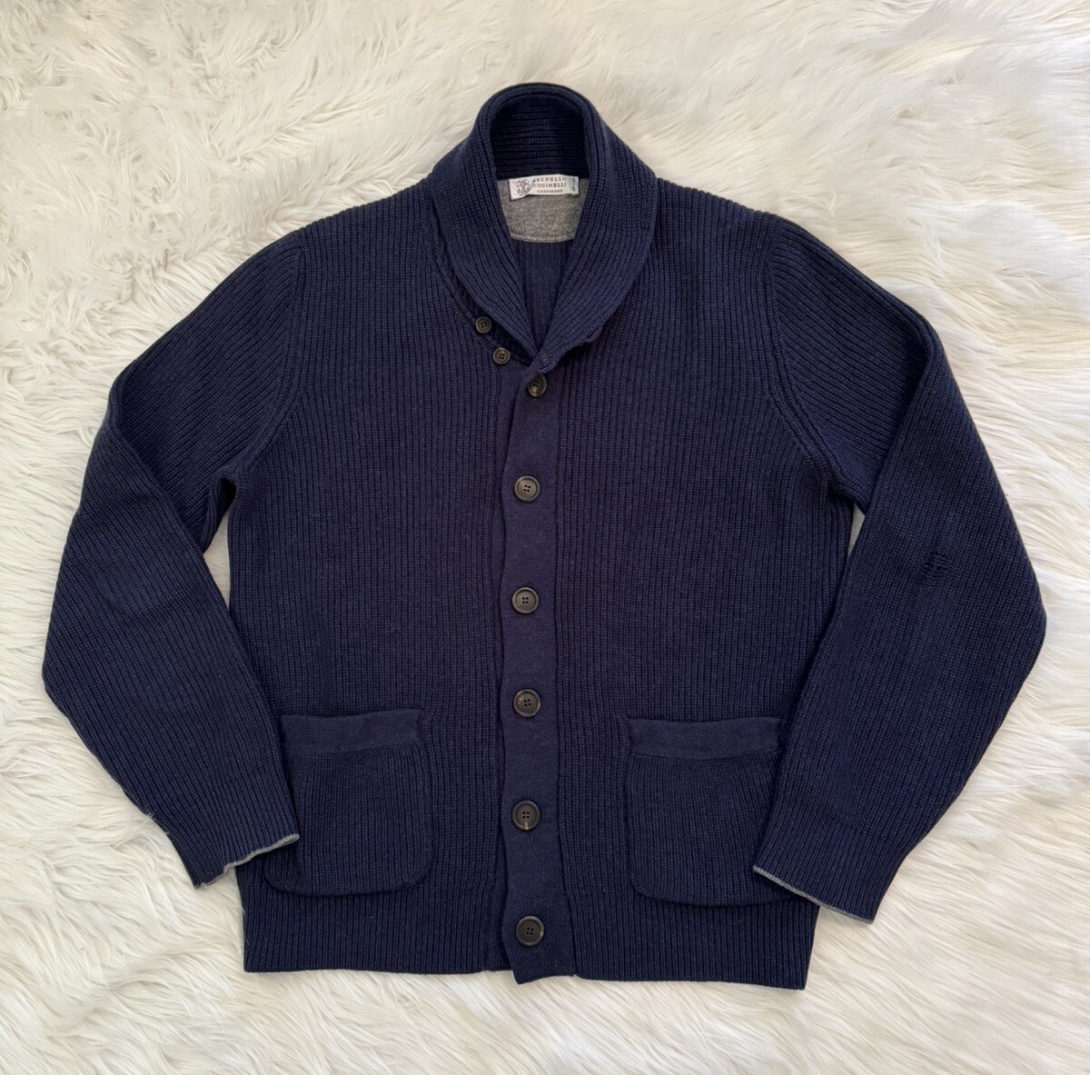 【関税込み】BRUNELLO CUCINELLI Shawl neck cardigan Brunello Cucinelli 100% Cashmere Shawl Collar Ribbed