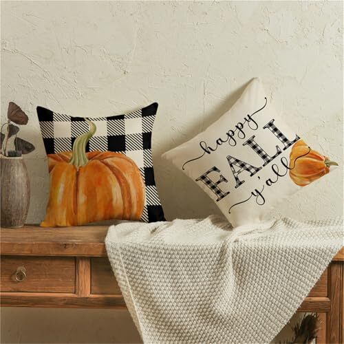 Fall Pillow Covers 18x18 Set of 4 Farmhouse Thanksgiving 18 x 18-Inch - Picture 4 of 8