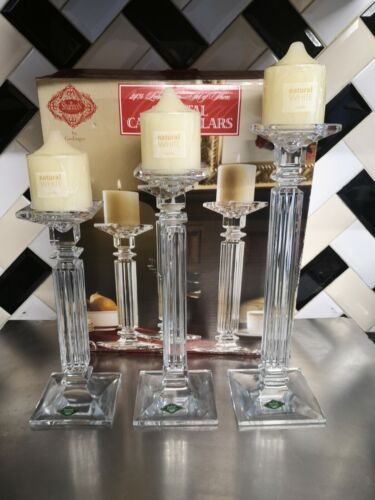 VINTAGE Rare SHANNON 3 Tiered Heavy 24% Lead Crystal Pillars Candle Holders  - Picture 1 of 5