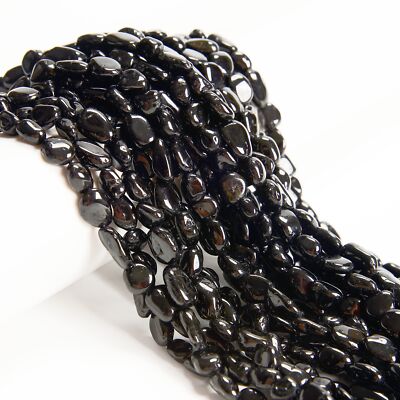 Black Tourmaline Smooth Pebble Nugget Beads Approx 6-8mm 15.5'' Strand
