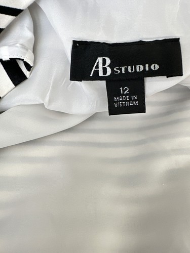 AB Studio Dress Sz 12 Black & White Striped Sleeveless Ties in Back Cotton/Spand - Picture 5 of 5