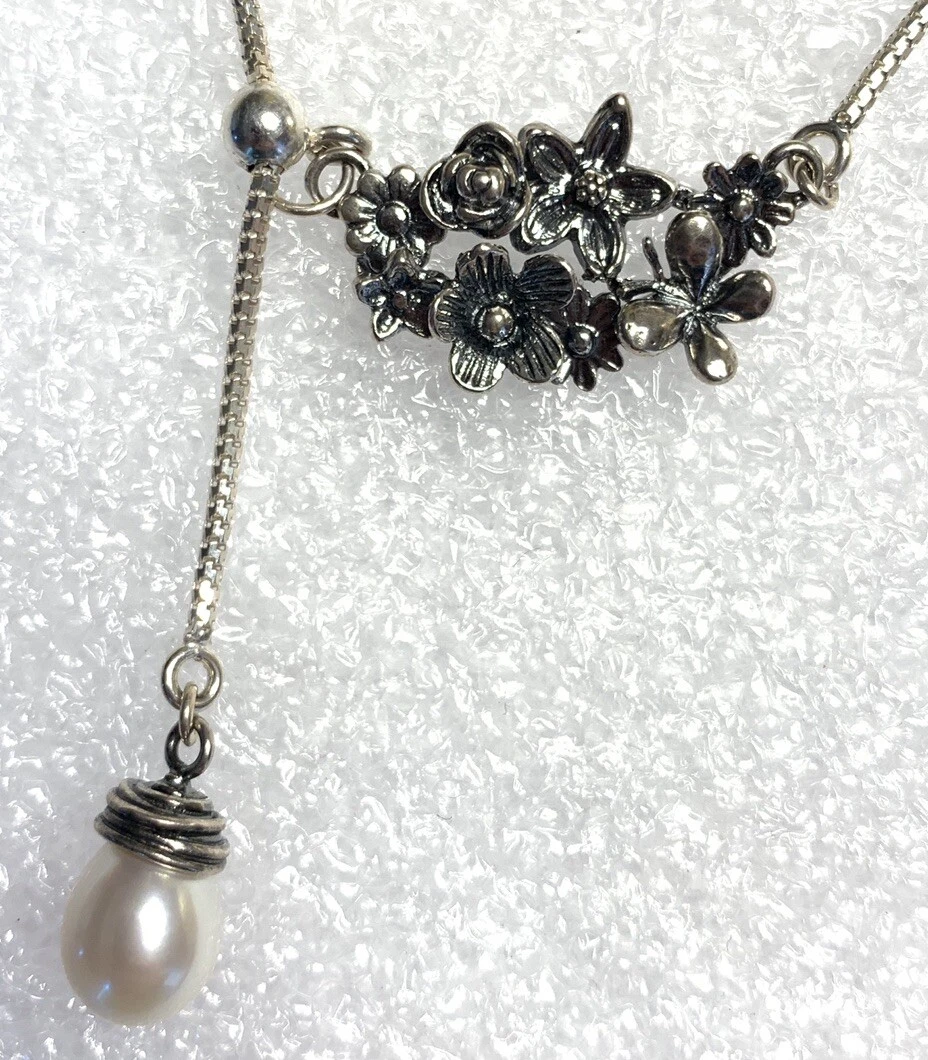 NWOT Or Paz Sterling Silver 925 Garden Slide White Pearl Drop Necklace  Israel PZ