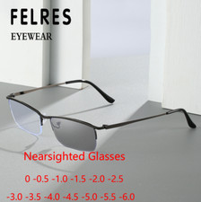 Men Metal Square Photochromic Myopia Nearsighted Glasses Half Frame Sunglasses