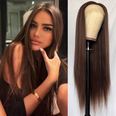Dark Brown Synthetic Lace Front Wig Long Straight Chocolate Brown