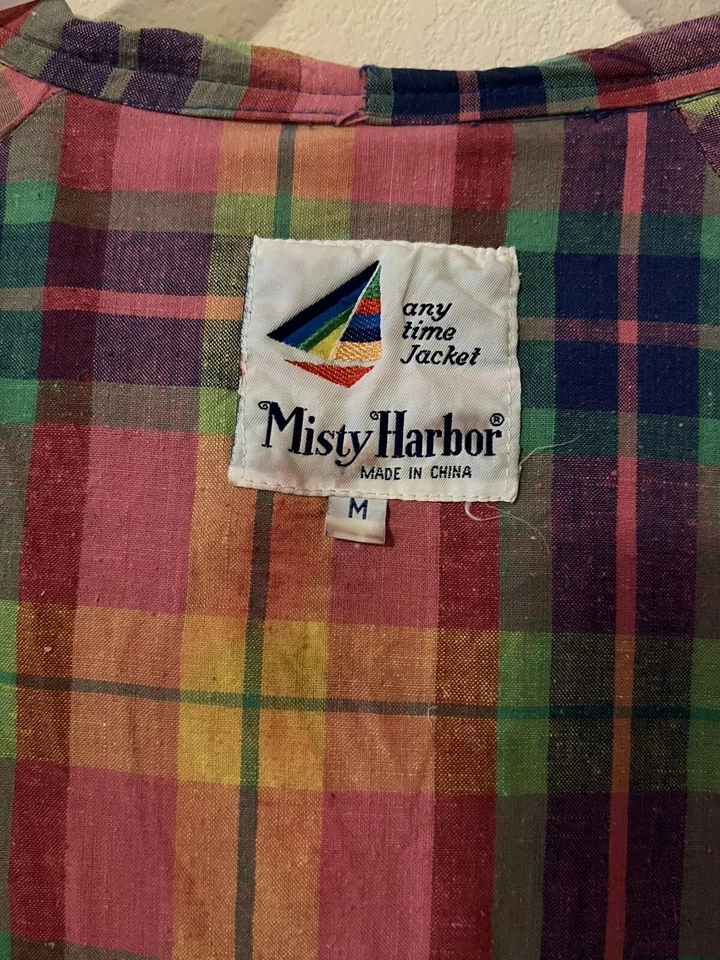 Vintage MISTY HARBOR Rain Coat Hooded Jacket Plaid Flannel Lined Blue Medium - Image 4 of 4