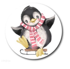 Cute Sledding Penguin Christmas Holiday Favors Scrapbook Stickers Envelope Seals