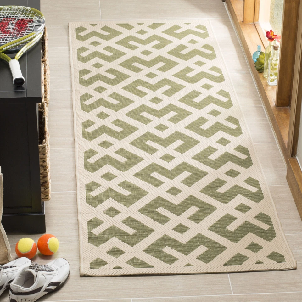 SAFAVIEH Indoor Outdoor CY6915-234 Courtyard Green / Bone Rug - Image 3 of 4