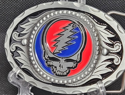 Grateful Dead Stealie Steal Your Face 3.25x2.25" Silver Red & Blue Belt Buckle - Picture 4 of 4