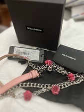 DOLCE & GABBANA Roses Crystal Leather Chain Belt for Dress Pink Silver NWT 