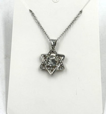 Cubic Zirconia Star of David Pendant Necklace White Silver