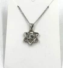 Cubic Zirconia Star of David Pendant Necklace White Silver