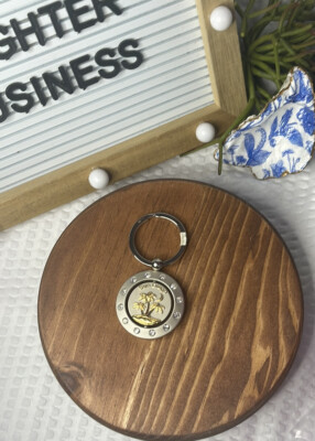 vintage San Diego State circle Shaped Metal Keychain - Rhinestones Palm & moon