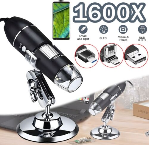 1600X Microscope Kamera 8 LED Für Handy PC Mini USB&TYP-C Digital Mikroskop Lupe