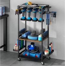 Utility Cart, Power Tool Organizer with Wheels for Garage Storage, Drill Rack wi