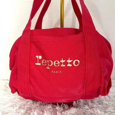 Repetto Paris Mini Duffel Bag Red Canvas Ballet Dance Handbag Logo Boston Bag