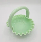 Vintage Westmoreland Jadeite Milk Glass Grape Leaf Ruffled edge Basket  MCM