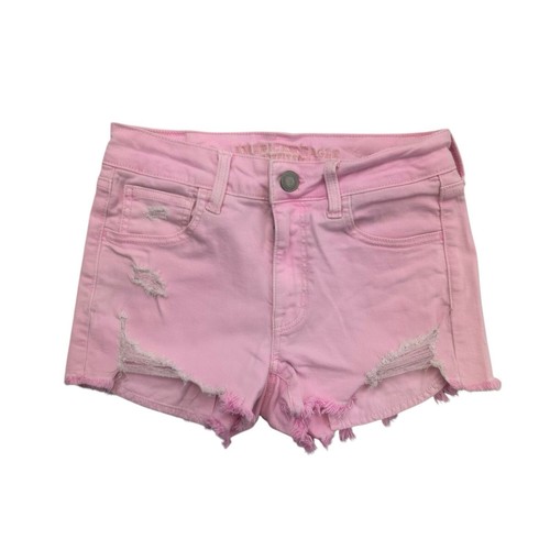 American Eagle Jeansshorts Damen 4 rosa Denim hoher Bund Shortie super Stretch - Bild 1 von 12