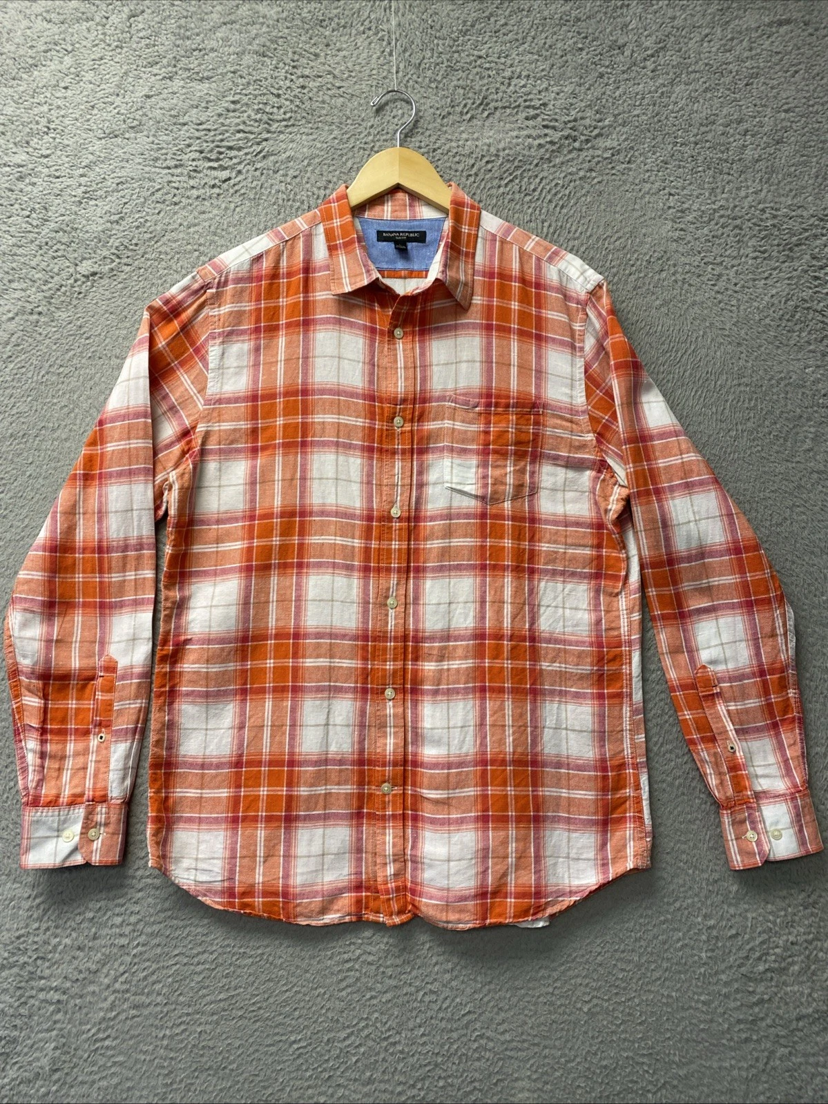 Banana Republic Button Shirt Men’s L Orange Slim fit long sleeve Plaid /162-8