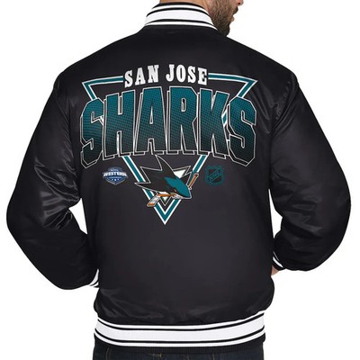 San Jose Sharks Lined Full Snap Starter Jacket Mens Sz Large Black