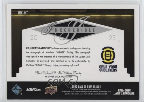 2022-23 Upper Deck Call of Duty League Inkcredibles Kismet #INK-MT Auto - Picture 2 of 7