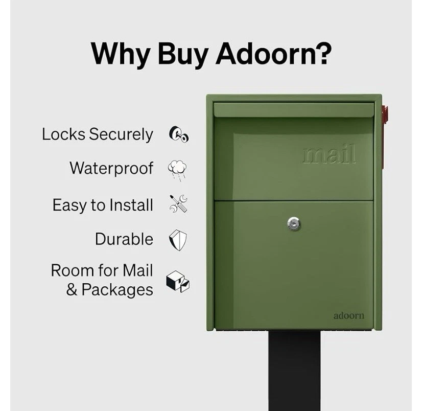 Buzón de montaje en poste grande Adoorn bloqueable resistente a la intemperie verde nuevo en caja Foto 3 de 4