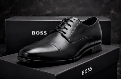 BOSS Colby Derby Leather Dress Shoes Black Cap Toe Mens US 10 UK 9 New In Box