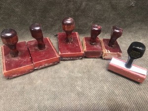 6 Vintage Office Wooden Stamps Wooden Rubber Stamp