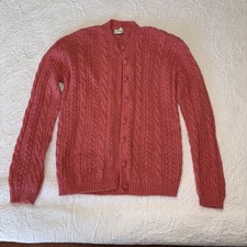 Vtg. 60  s Girls  /Women  s S Cardigan Sweater McMullen Wool Coral Pink Cable Knit