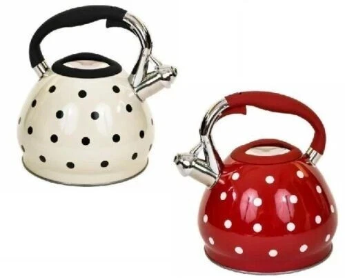 3.5 Litre Stainless Steel Whistling Kettle Gas Electric Hobs Polka Dot Kettle UK