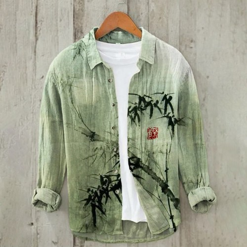 Herren Hawaii Langarm Button Down Hemd Freizeit traditionelles Muster - Bild 10 von 20